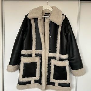 Oversized Sherpa-Lined Vegan Leather Coat